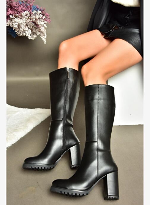 R518911409 Siyah Kalın Topuklu Kadın Çizme - Görsel 3