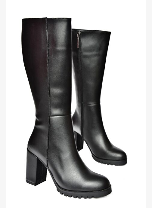 R518911409 Siyah Kalın Topuklu Kadın Çizme - Görsel 6