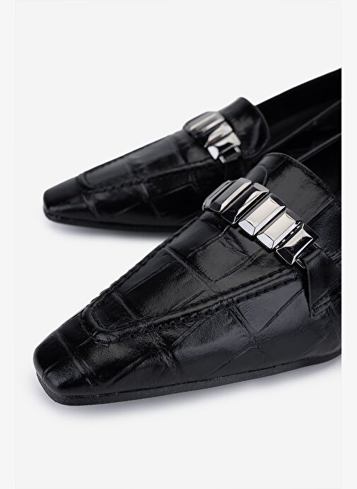 Valmenti Kadın Hakiki Deri Siyah Topuklu Ayakkabı - Görsel 4