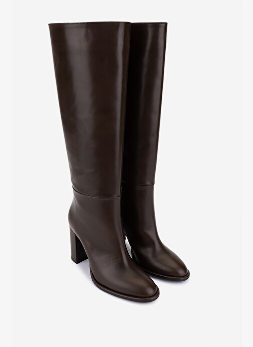 Valmenti Kadın Hakiki Deri Kahverengi Topuklu Çizme - Görsel 3