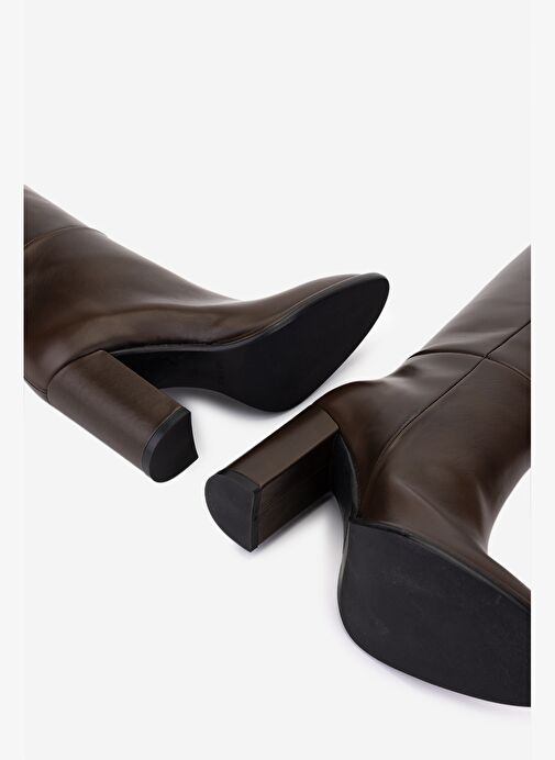 Valmenti Kadın Hakiki Deri Kahverengi Topuklu Çizme - Görsel 6