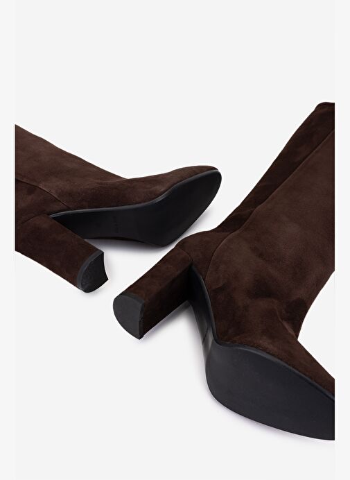 Valmenti Kadın Hakiki Deri Kahverengi Topuklu Çizme - Görsel 6