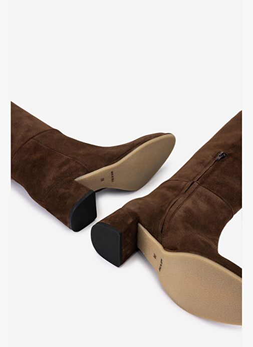 Valmenti Kadın Hakiki Deri Kahverengi Topuklu Çizme - Görsel 6