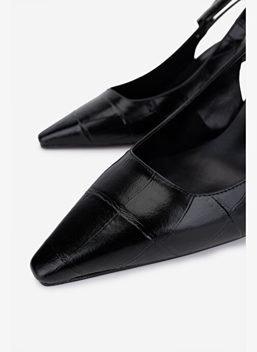 Valmenti Kadın Hakiki Deri Siyah Topuklu Ayakkabı - Görsel 4