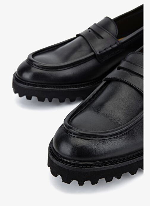 Valmenti Erkek Hakiki Deri Siyah Loafer Ayakkabı - Görsel 4