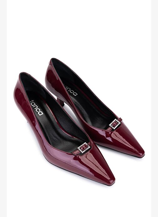 Tamer Tanca Kadın Suni Deri Bordo Rugan Topuklu Ayakkabı - Görsel 3