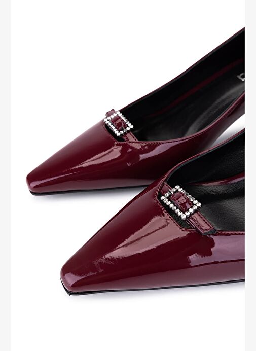 Tamer Tanca Kadın Suni Deri Bordo Rugan Topuklu Ayakkabı - Görsel 4