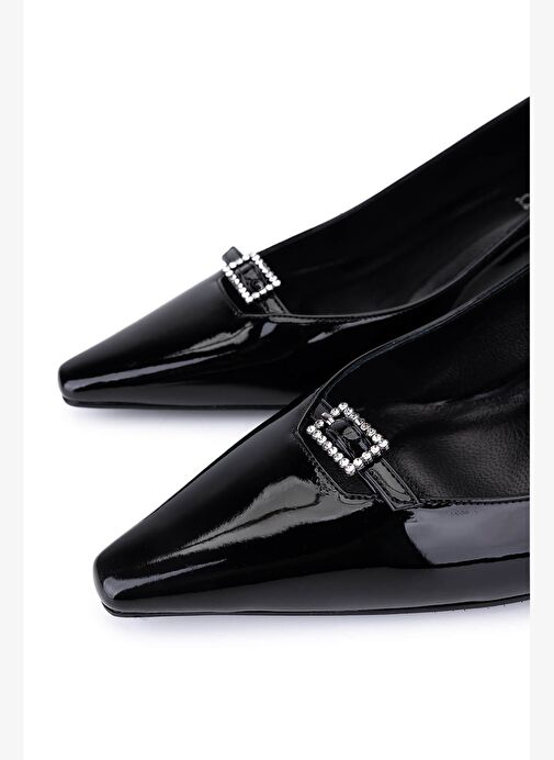 Tamer Tanca Kadın Suni Deri Siyah Rugan Topuklu Ayakkabı - Görsel 4