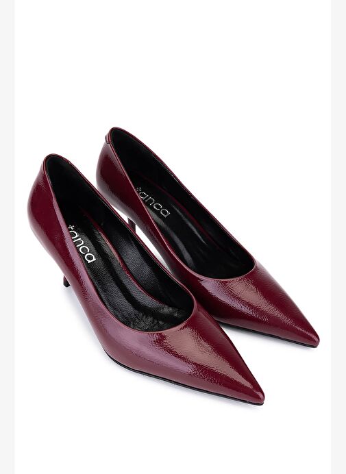 Tamer Tanca Kadın Suni Deri Bordo Rugan Topuklu Ayakkabı - Görsel 3