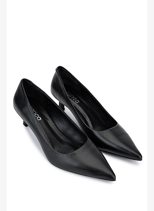 Tamer Tanca Kadın Hakiki Deri Siyah Deri Topuklu Ayakkabı - Görsel 5