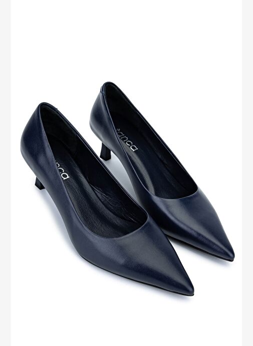 Tamer Tanca Kadın Hakiki Deri Lacivert Topuklu Ayakkabı - Görsel 3