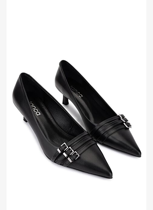 Tamer Tanca Kadın Hakiki Deri Siyah Deri Topuklu Ayakkabı - Görsel 3