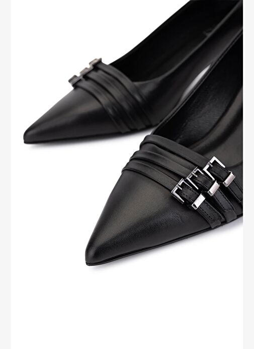 Tamer Tanca Kadın Hakiki Deri Siyah Deri Topuklu Ayakkabı - Görsel 4