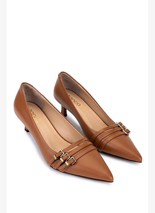 Tamer Tanca Kadın Hakiki Deri Taba Deri Topuklu Ayakkabı - Görsel 3