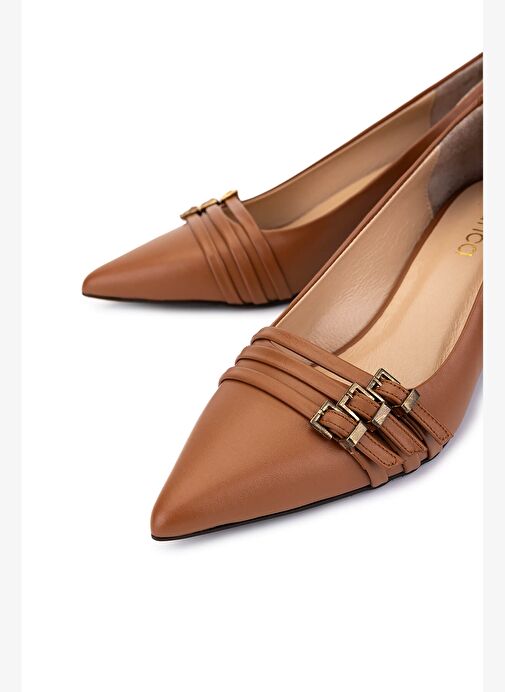 Tamer Tanca Kadın Hakiki Deri Taba Deri Topuklu Ayakkabı - Görsel 4