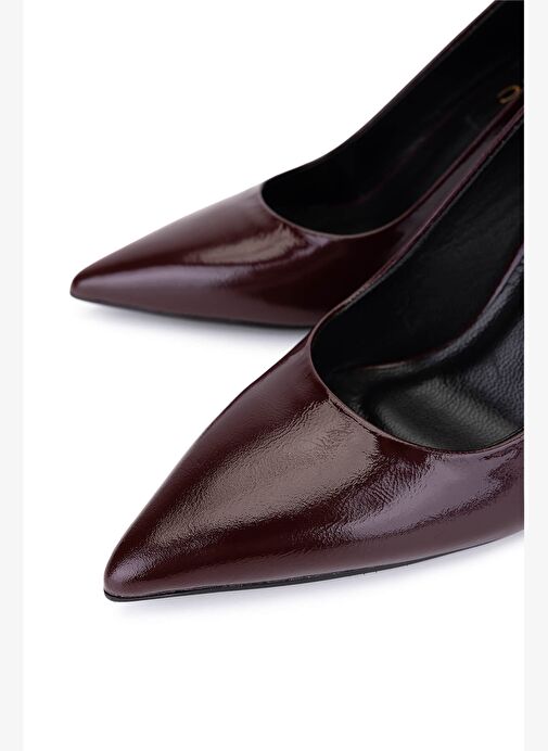 Tamer Tanca Kadın Hakiki Deri Bordo Rugan Topuklu Ayakkabı - Görsel 4