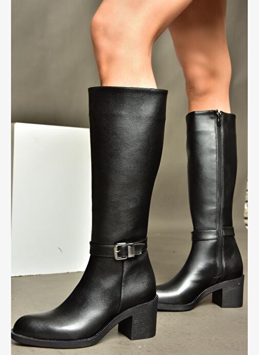 R404804809 Siyah Alçak Topuklu Kadın Çizme - Görsel 2