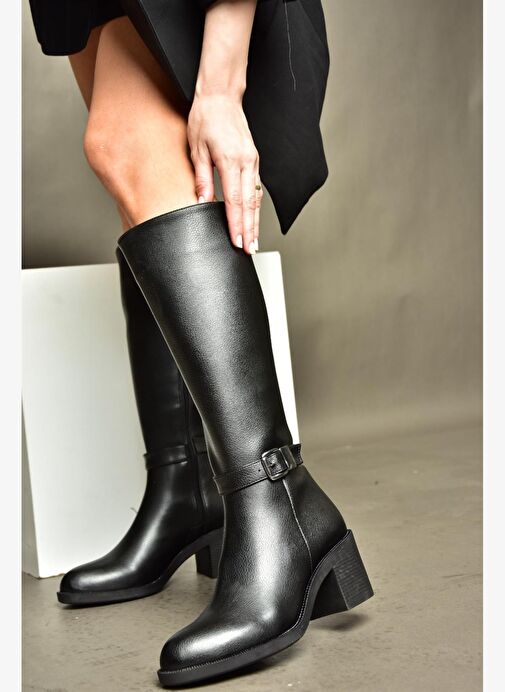 R404804809 Siyah Alçak Topuklu Kadın Çizme - Görsel 4