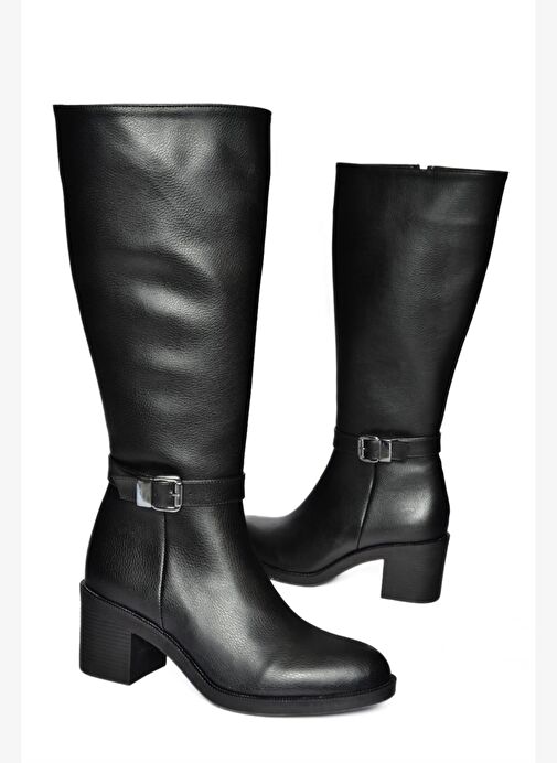 R404804809 Siyah Alçak Topuklu Kadın Çizme - Görsel 8