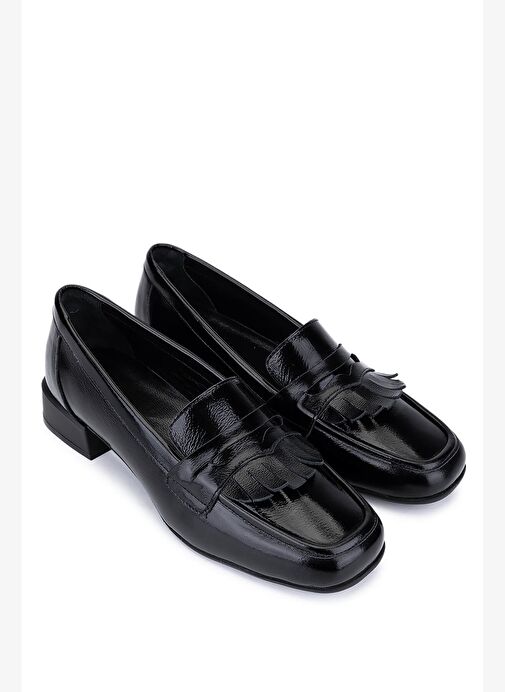 Tamer Tanca Kadın Hakiki Deri Siyah Rugan Loafer Ayakkabı - Görsel 3