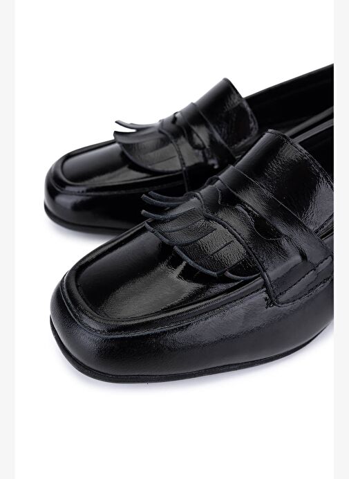 Tamer Tanca Kadın Hakiki Deri Siyah Rugan Loafer Ayakkabı - Görsel 4