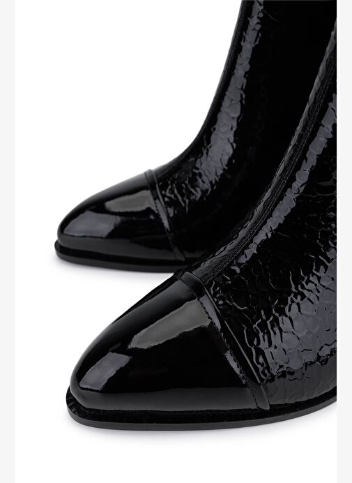 Tamer Tanca Kadın Suni Deri Siyah Rugan Topuklu Bot - Görsel 4