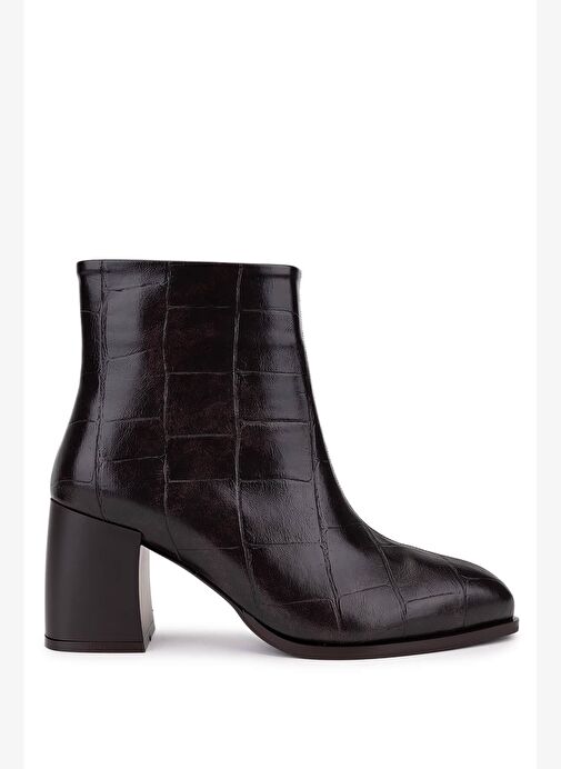 Tamer Tanca Kadın Suni Deri Kahverengi Kroko Topuklu Bot - Görsel 2
