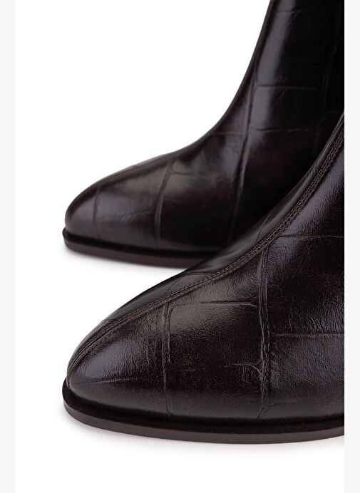 Tamer Tanca Kadın Suni Deri Kahverengi Kroko Topuklu Bot - Görsel 4