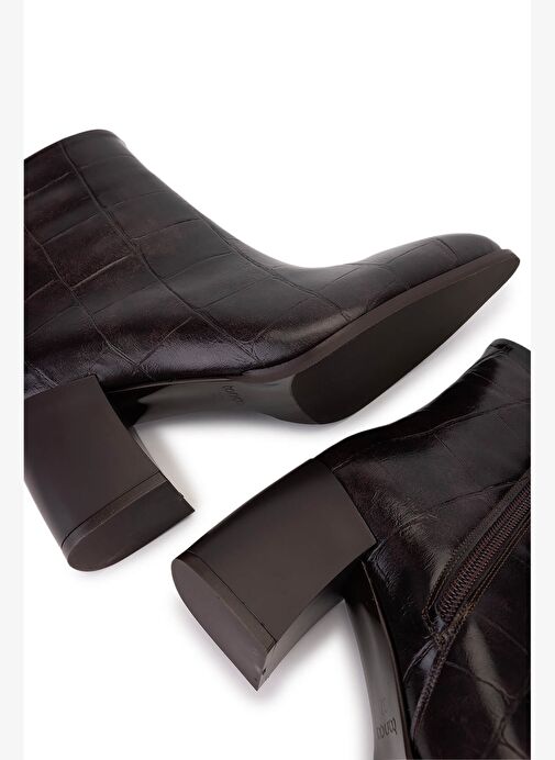 Tamer Tanca Kadın Suni Deri Kahverengi Kroko Topuklu Bot - Görsel 5