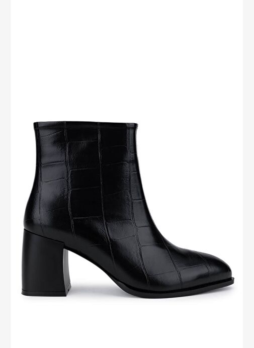 Tamer Tanca Kadın Suni Deri Siyah Kroko Topuklu Bot - Görsel 2