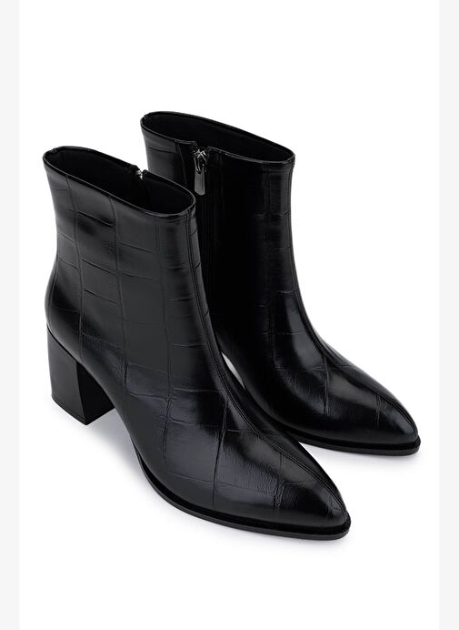 Tamer Tanca Kadın Suni Deri Siyah Kroko Topuklu Bot - Görsel 3