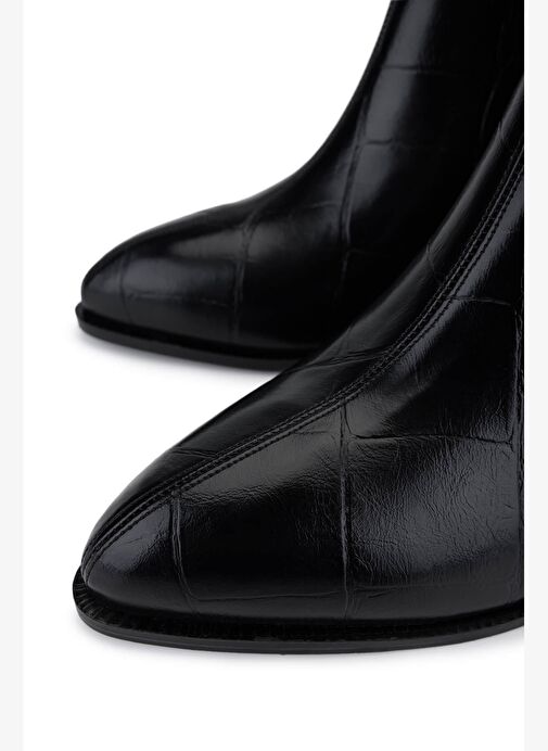 Tamer Tanca Kadın Suni Deri Siyah Kroko Topuklu Bot - Görsel 4