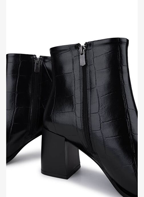 Tamer Tanca Kadın Suni Deri Siyah Kroko Topuklu Bot - Görsel 5