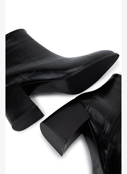 Tamer Tanca Kadın Suni Deri Siyah Kroko Topuklu Bot - Görsel 6