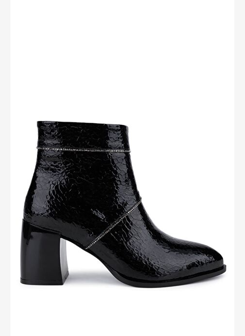 Tamer Tanca Kadın Suni Deri Siyah Rugan Topuklu Bot - Görsel 2