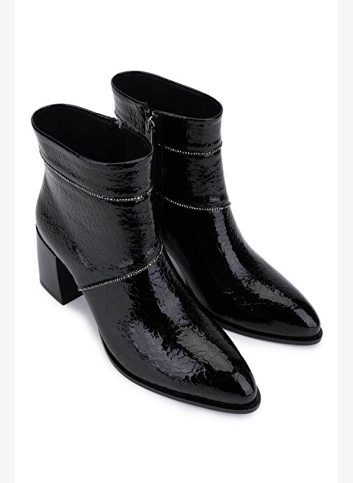 Tamer Tanca Kadın Suni Deri Siyah Rugan Topuklu Bot - Görsel 3