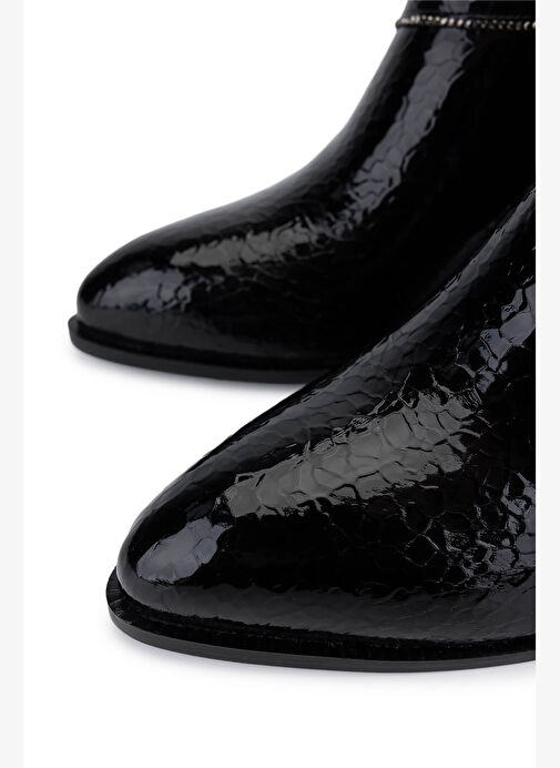 Tamer Tanca Kadın Suni Deri Siyah Rugan Topuklu Bot - Görsel 4