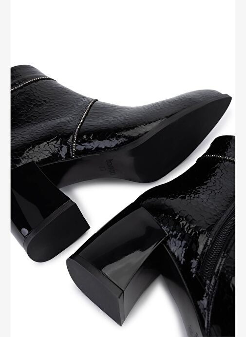 Tamer Tanca Kadın Suni Deri Siyah Rugan Topuklu Bot - Görsel 5