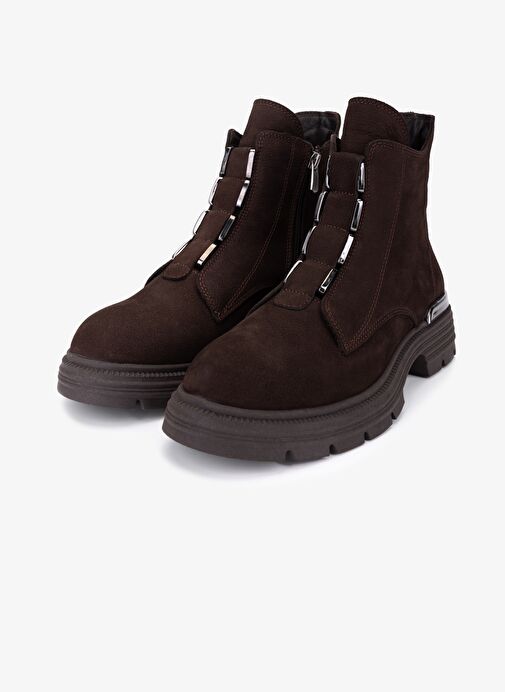 Valmenti Kadın Hakiki Deri Kahverengi Nubuk Casual Bot - Görsel 5