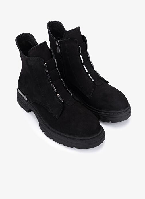 Valmenti Kadın Hakiki Deri Siyah Nubuk Casual Bot - Görsel 3