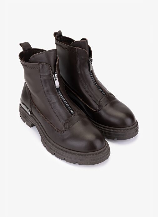 Valmenti Kadın Hakiki Deri Kahverengi Düz Bot - Görsel 3