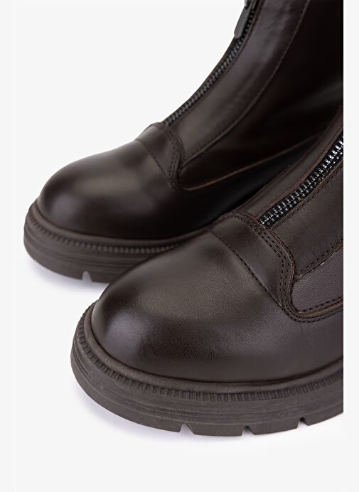 Valmenti Kadın Hakiki Deri Kahverengi Düz Bot - Görsel 4