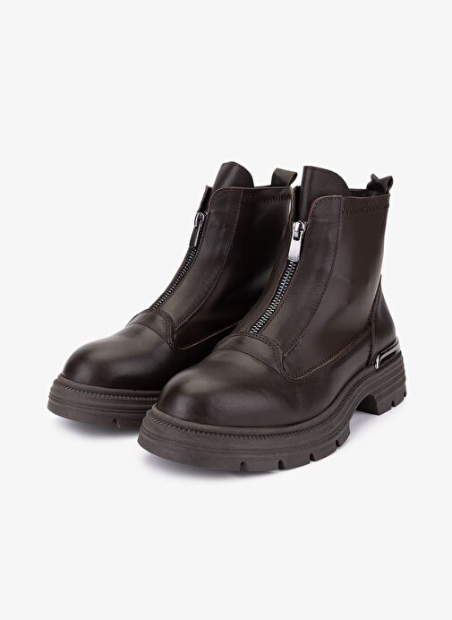 Valmenti Kadın Hakiki Deri Kahverengi Düz Bot - Görsel 6