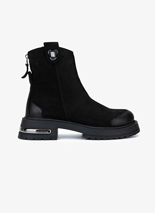 Valmenti Kadın Hakiki Deri Siyah Nubuk Düz Bot - Görsel 2