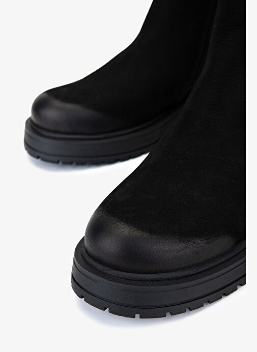 Valmenti Kadın Hakiki Deri Siyah Nubuk Düz Bot - Görsel 4