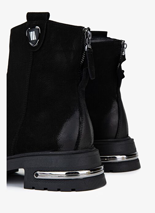 Valmenti Kadın Hakiki Deri Siyah Nubuk Düz Bot - Görsel 5