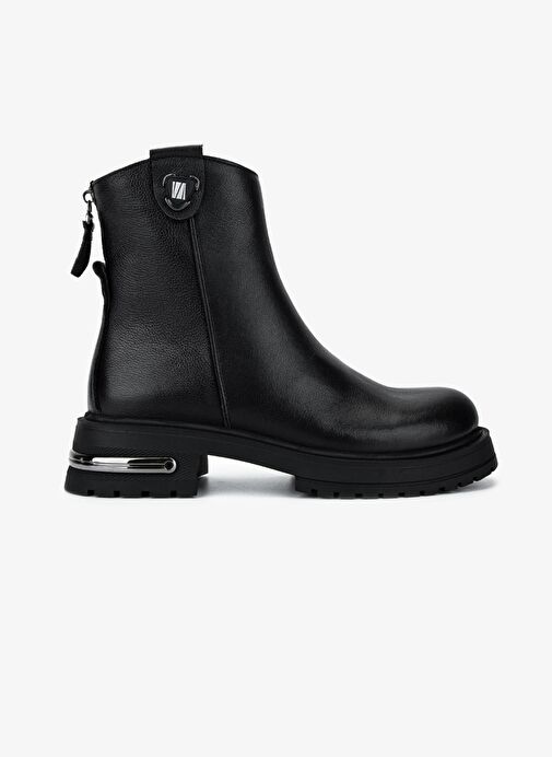 Valmenti Kadın Hakiki Deri Siyah Düz Bot - Görsel 2