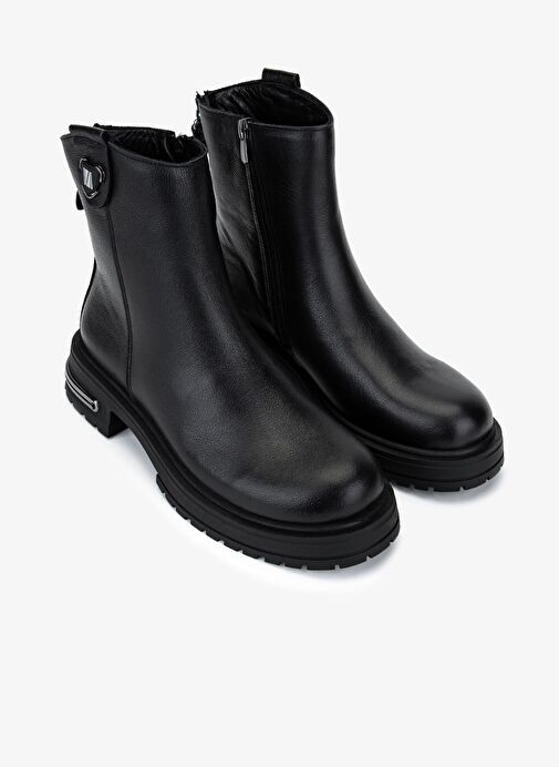 Valmenti Kadın Hakiki Deri Siyah Düz Bot - Görsel 3