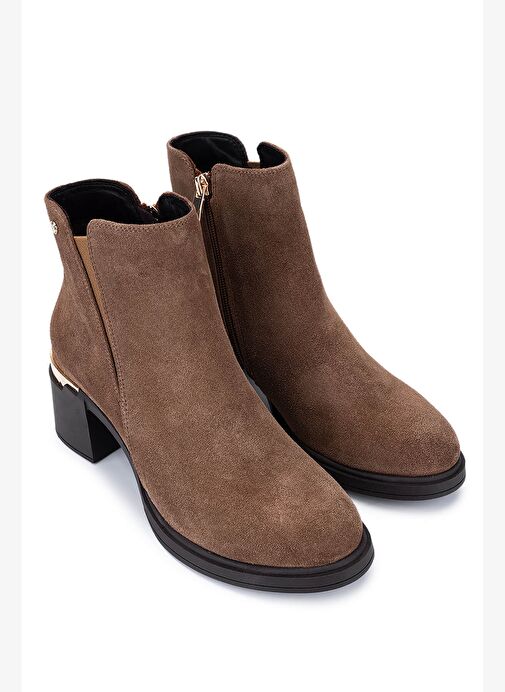 Tamer Tanca Kadın Hakiki Deri Kahverengi Topuklu Bot - Görsel 3