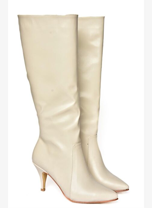 R372453009 Bej İnce Topuklu Kadın Çizme - Görsel 6